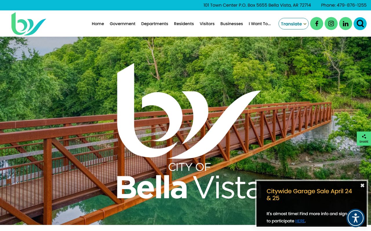 Bella Vista city site with Jail Roster links and resources