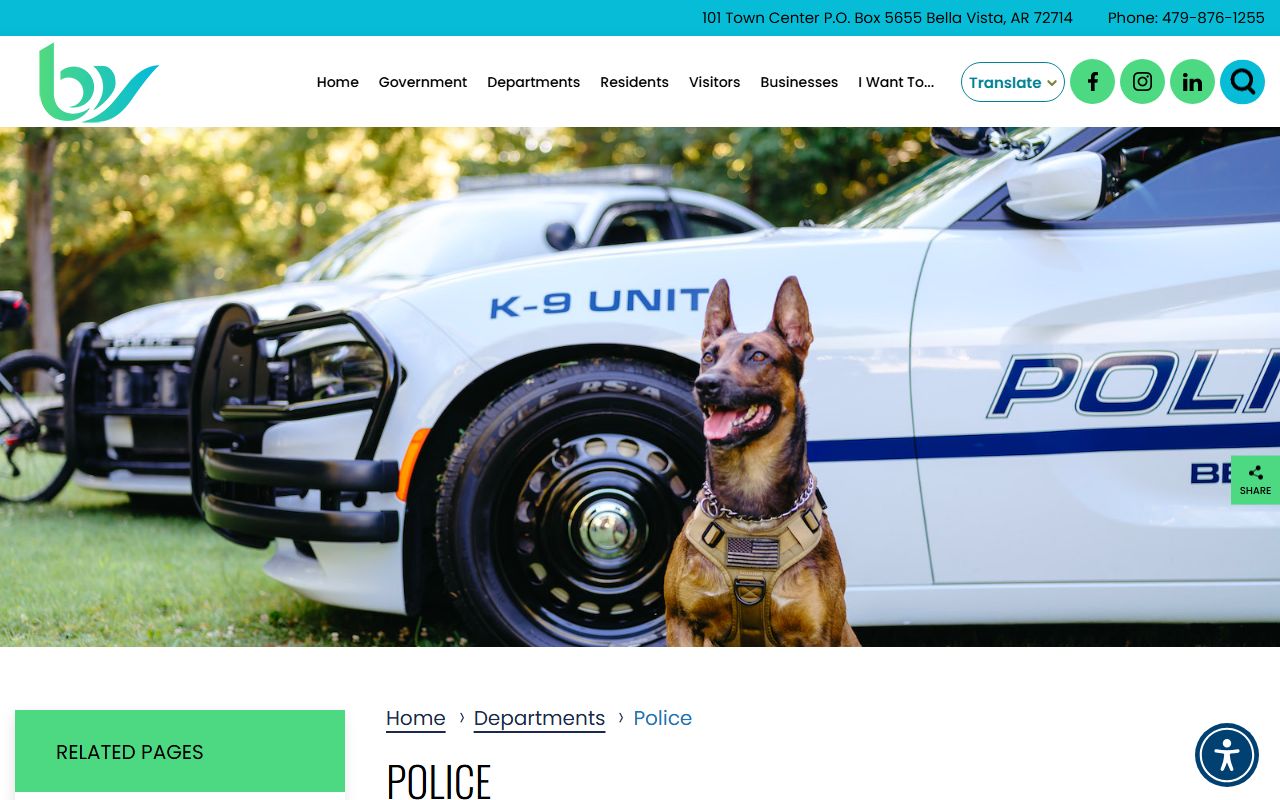 Bella Vista Police Department main page for city Jail Roster information