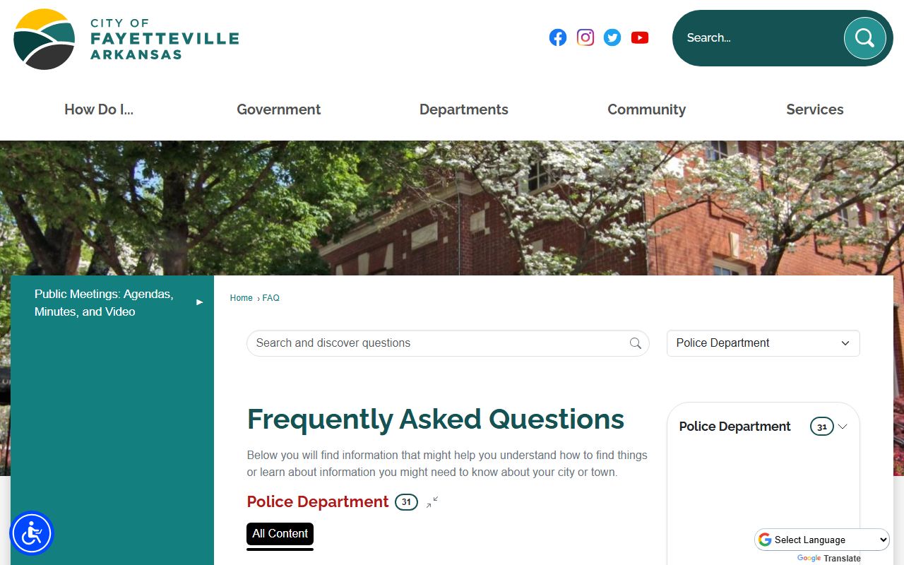 Fayetteville Police FAQ page for city Jail Roster and records info