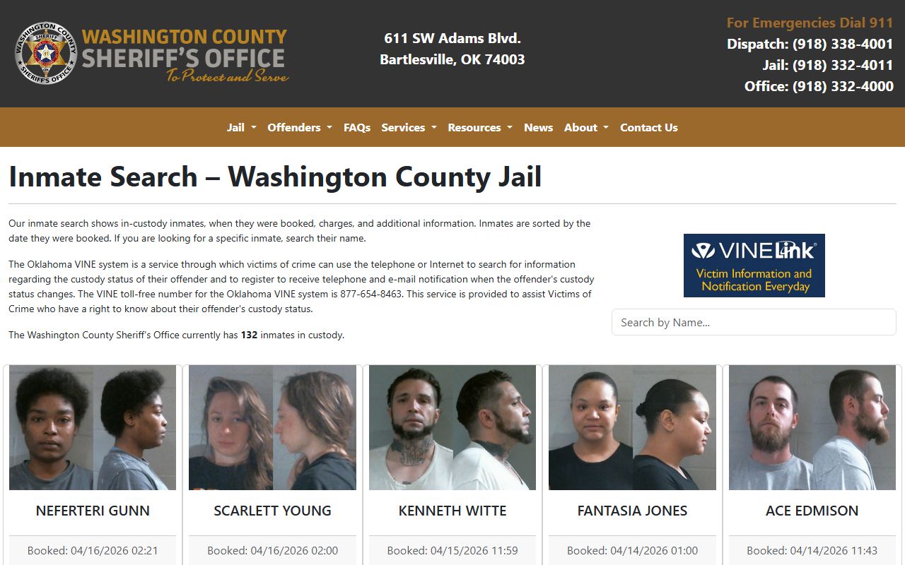 Washington County inmate search used for the Fayetteville Jail Roster in Arkansas