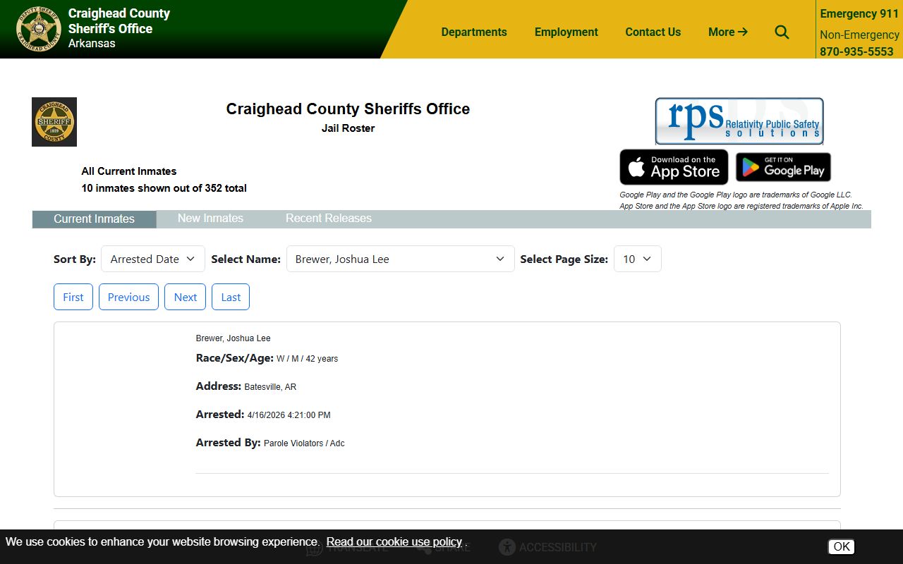Craighead County roster page linked to Jonesboro Jail Roster