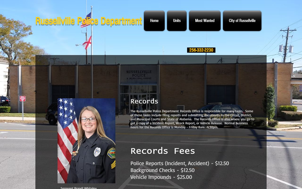 Russellville Police Records page used for Russellville Jail Roster questions