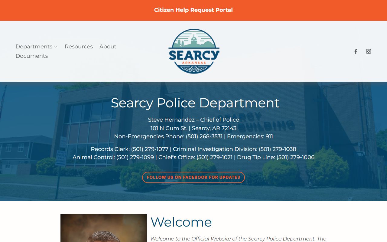 Searcy Police Department page used for Searcy Jail Roster questions