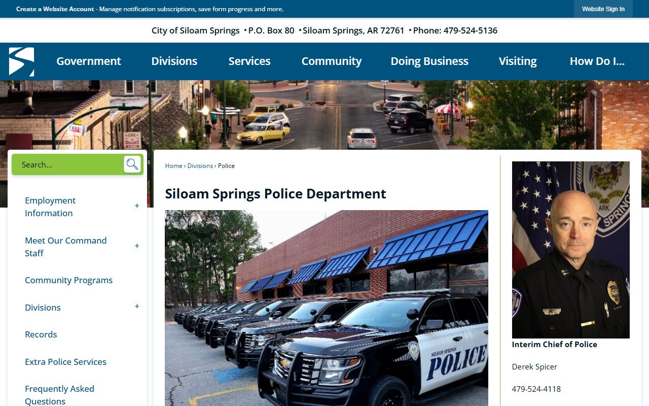 Siloam Springs Police Department page used for the Siloam Springs Jail Roster