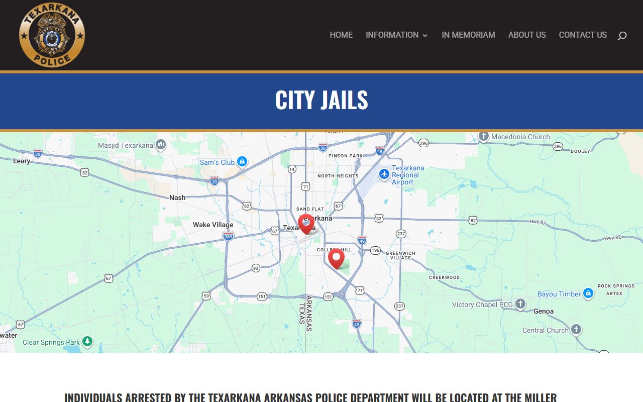 Texarkana AR police city jail page used for the Texarkana Jail Roster