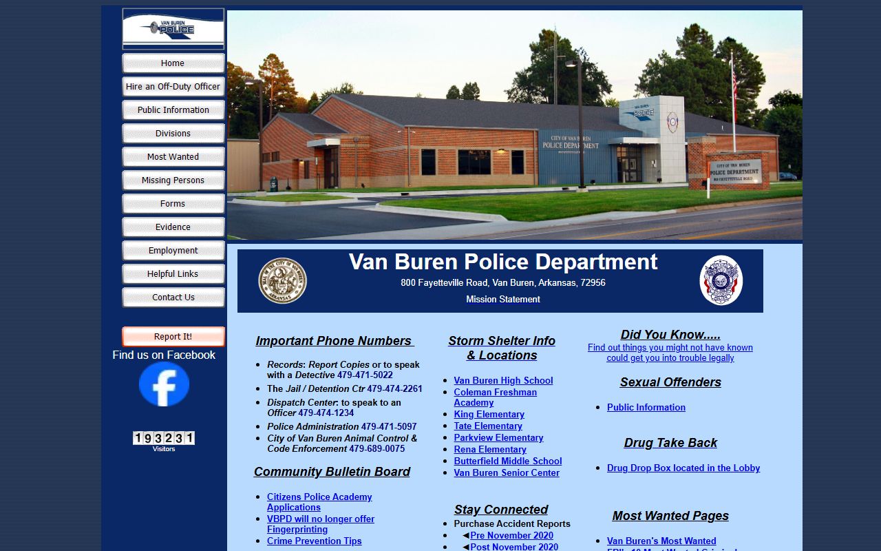 Van Buren Police Department website used for the Van Buren Jail Roster
