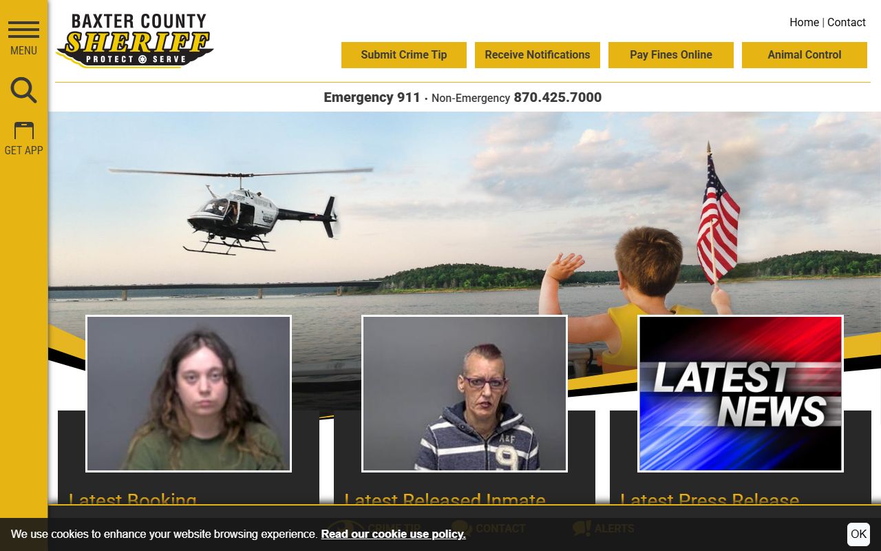 Baxter County Sheriff Office website with Baxter County Jail Roster links
