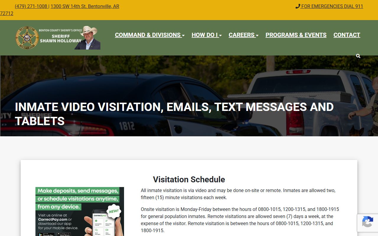 Benton County Jail visitation page for Jail Roster inmate visits