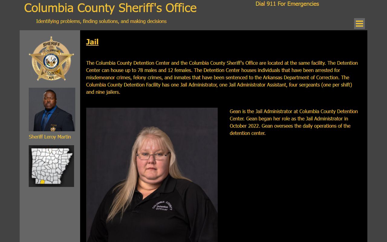 Columbia County jail information page for the Columbia County Jail Roster