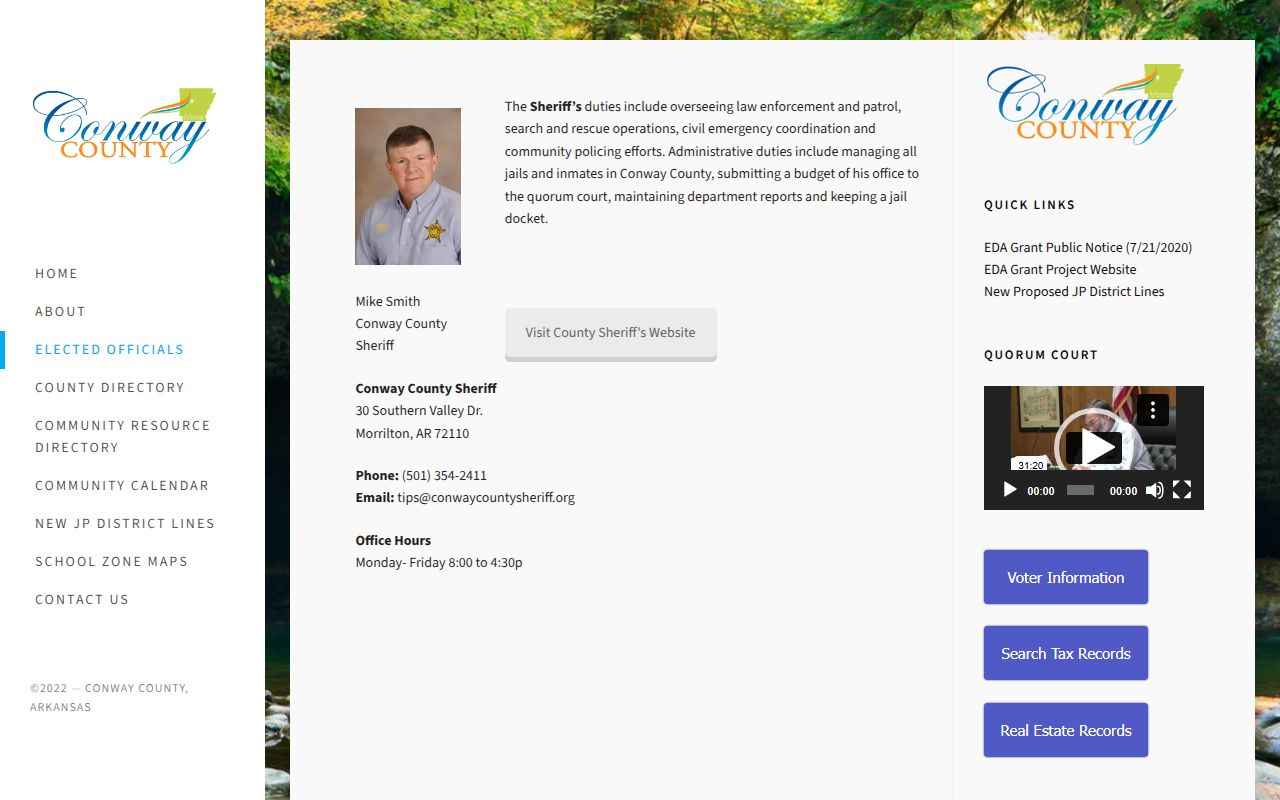 Conway County Sheriff Office page linked to the Conway County Jail Roster in Arkansas