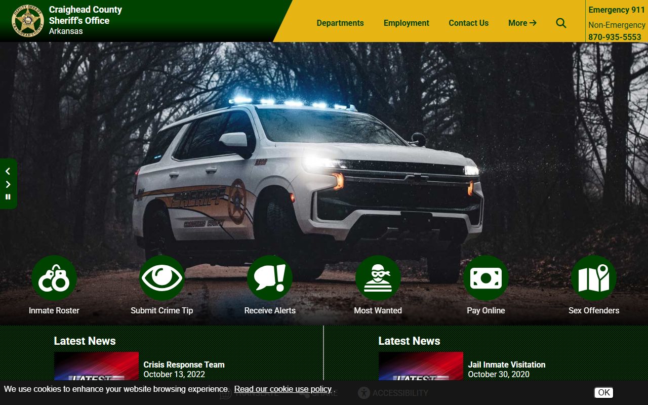 Craighead County Sheriff Office site with link to the Craighead County Jail Roster in Arkansas