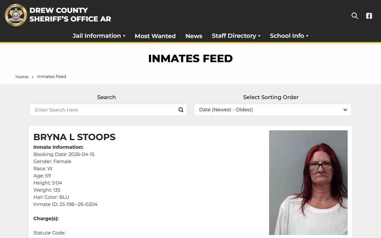 Drew County Sheriff Inmate Feed for the Drew County Jail Roster in Arkansas