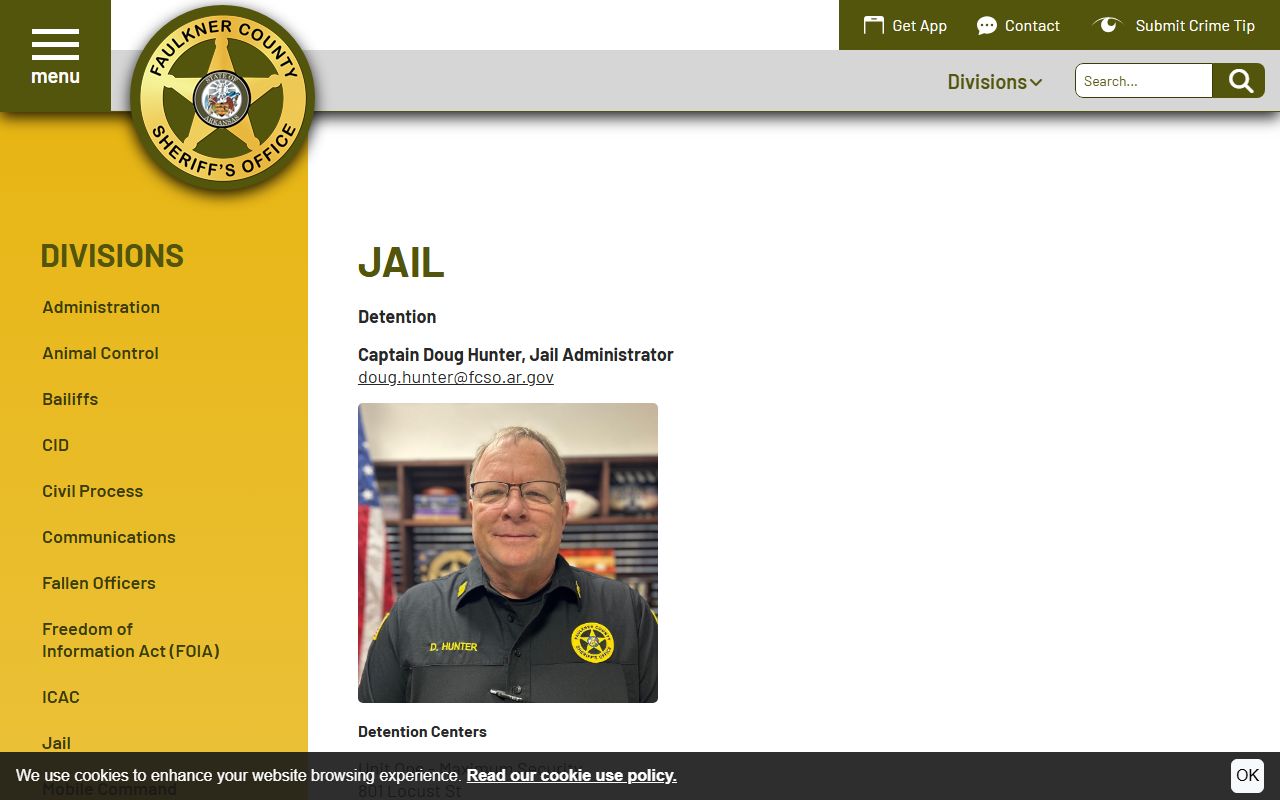 Faulkner County Jail information page linked to the Faulkner County Jail Roster