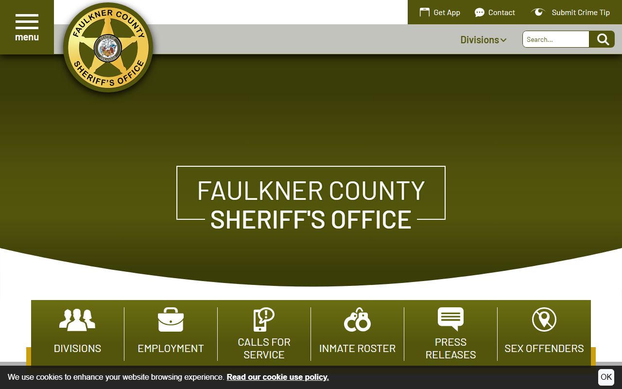 Faulkner County Sheriff Office website with Faulkner County Jail Roster links