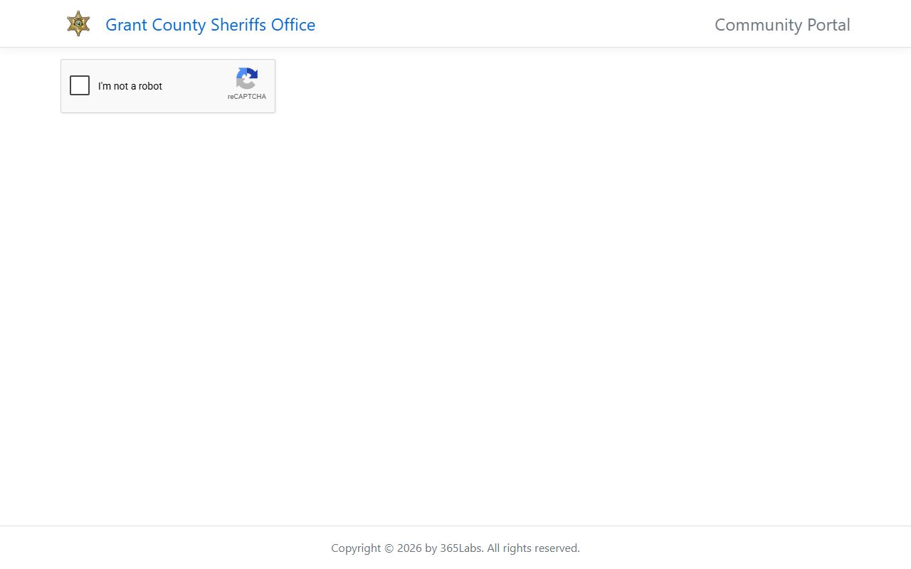 Grant County inmate list on the 365Labs portal showing the Grant County Jail Roster
