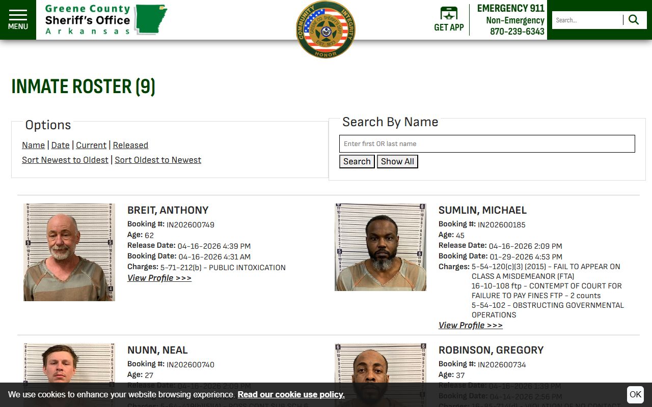Greene County 48 Hour Release page from the Greene County Jail Roster system