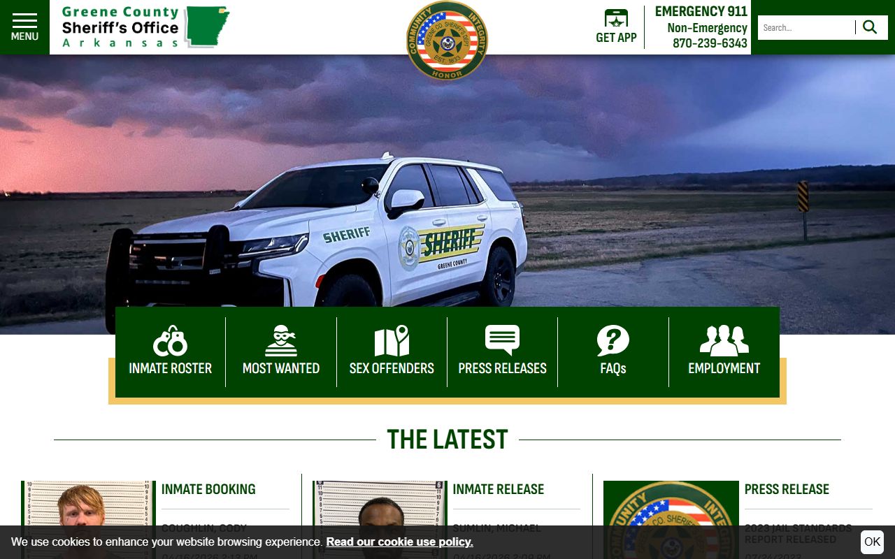 Greene County Sheriff Office website linking to the Greene County Jail Roster