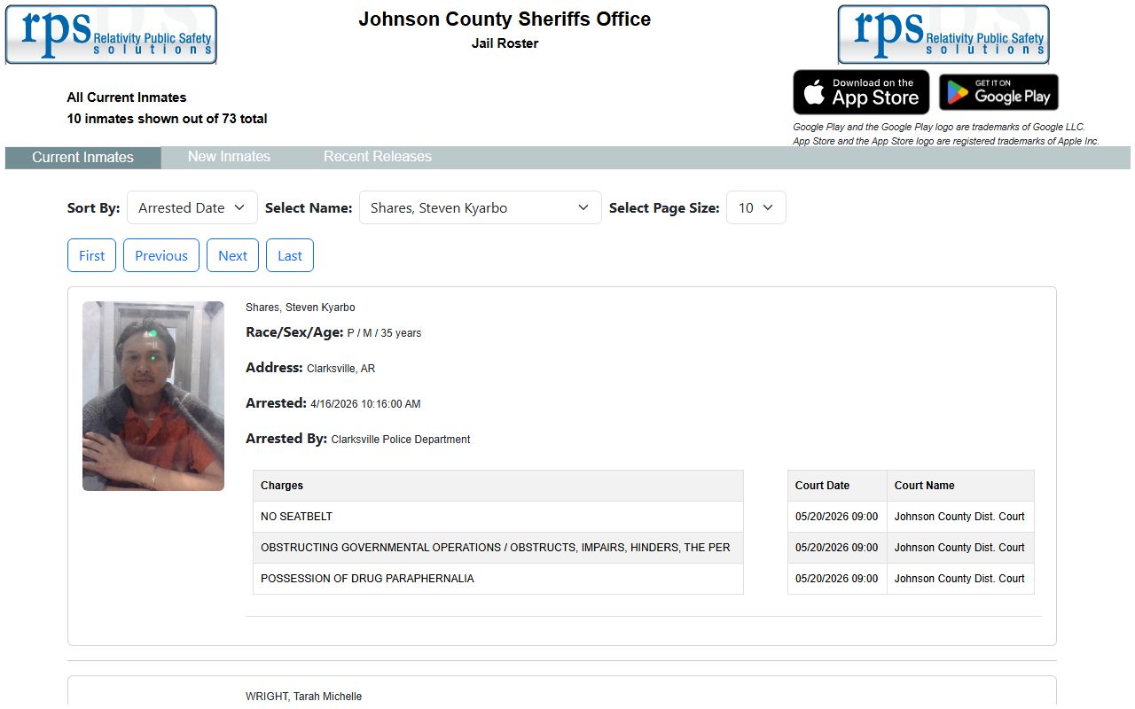 Johnson County R2M roster host for the Johnson County Jail Roster