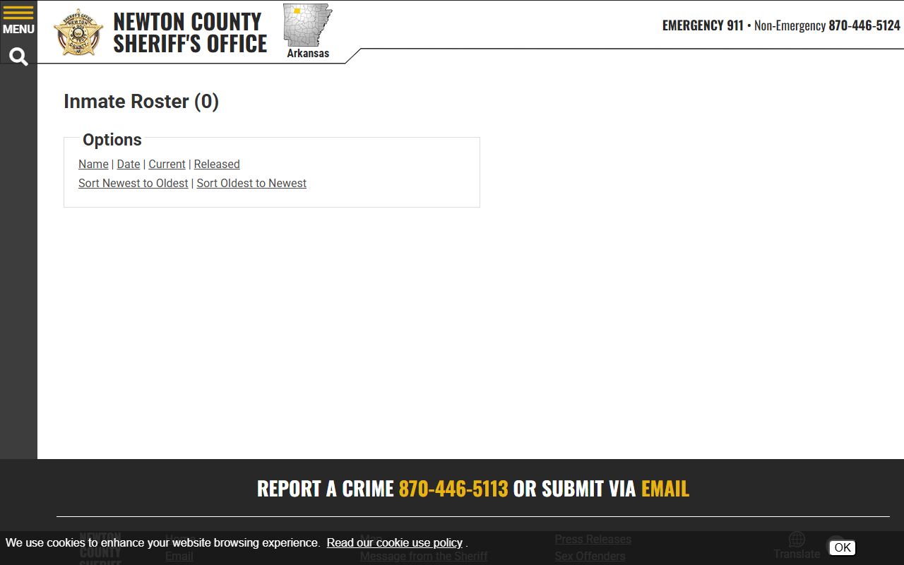 Newton County Sheriff Office roster page with Newton County Jail Roster list