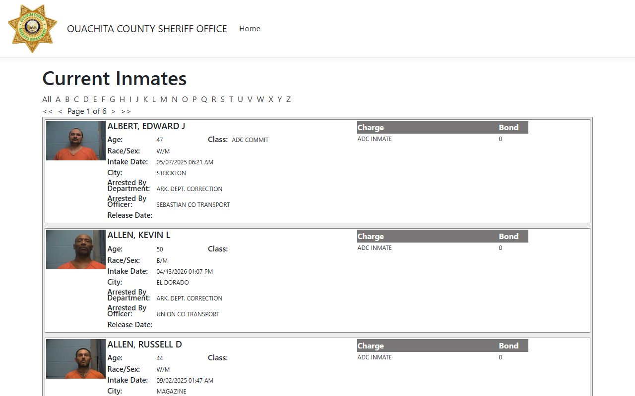 Ouachita County ISOMS portal used for Ouachita County Jail Roster searches in Arkansas