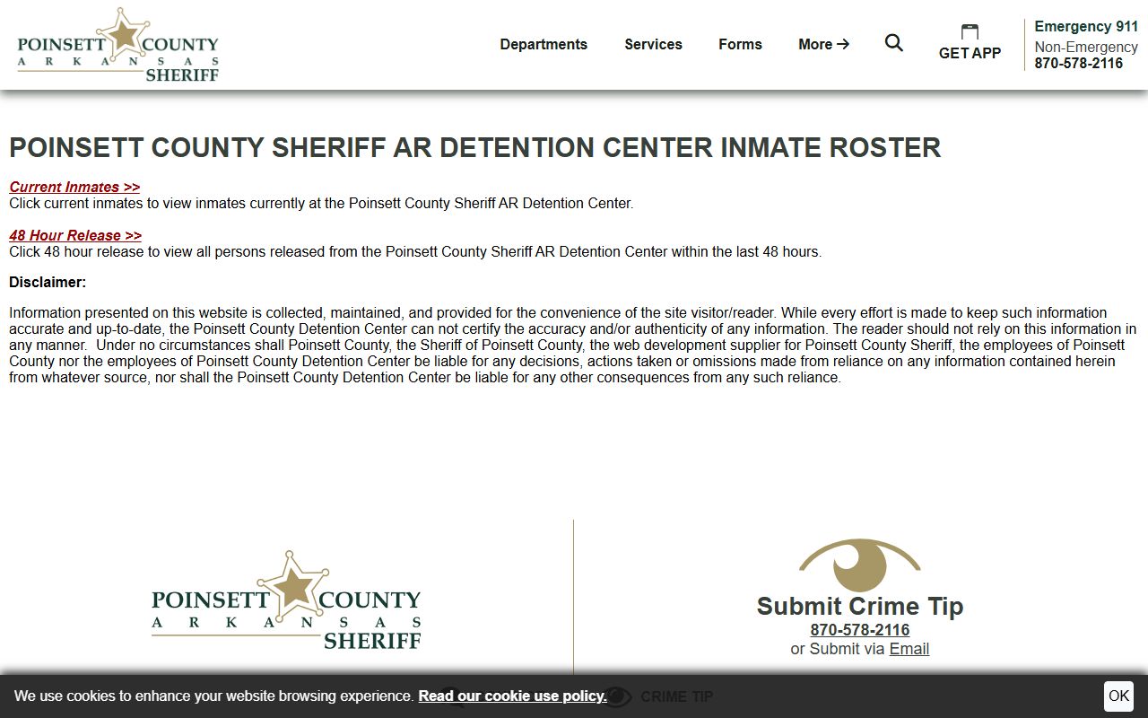 Poinsett County Jail Roster online inmate portal in Arkansas
