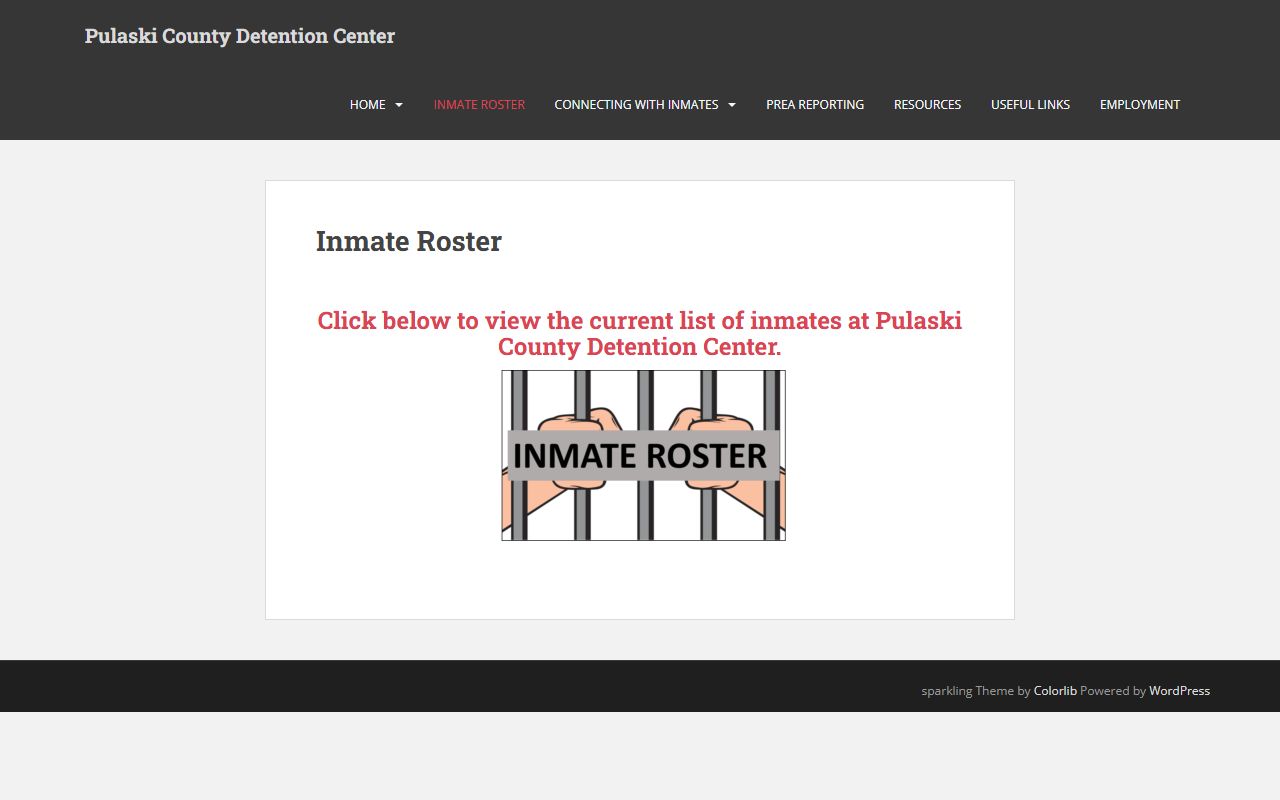 Pulaski County inmate roster page within the Pulaski County Jail Roster system