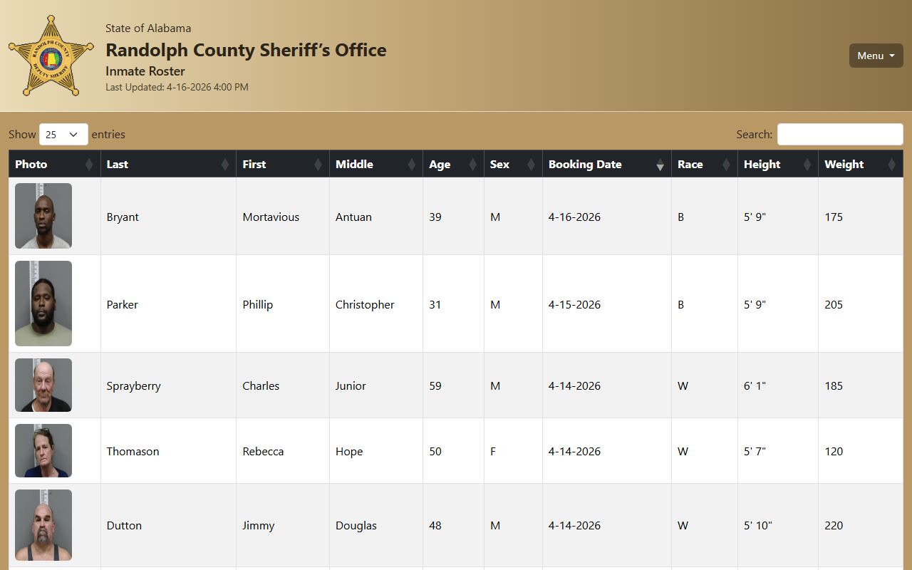Randolph County Jail Roster inmate page on the Randolph County Sheriff Office website