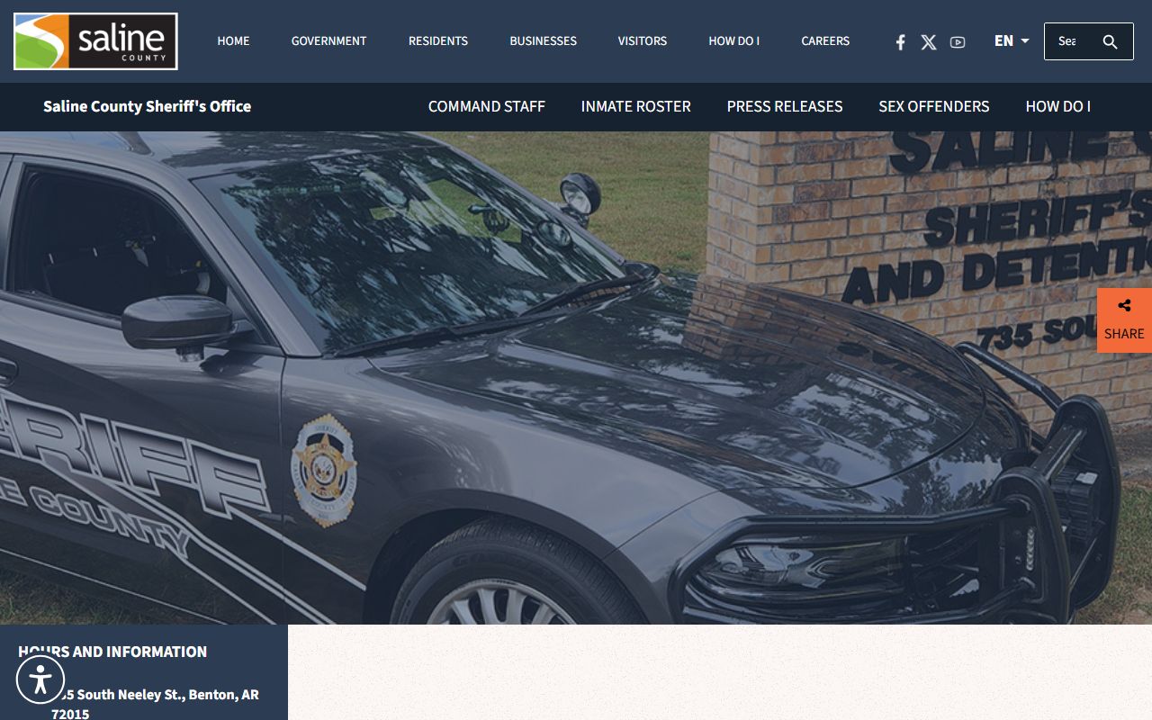 Saline County Sheriff website with links to the Saline County Jail Roster