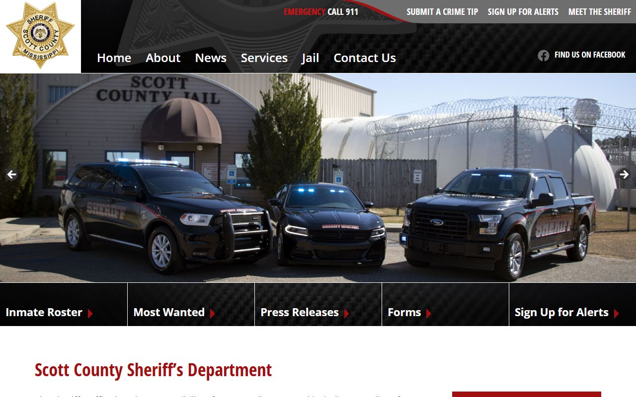 Scott County Sheriff Office website used for the Scott County Jail Roster in Arkansas