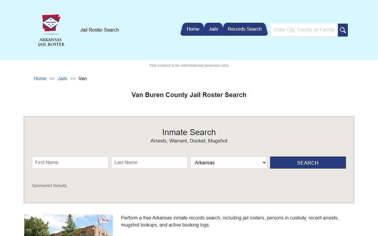 Van Buren County Jail Roster page covering the Clinton Arkansas Detention Center