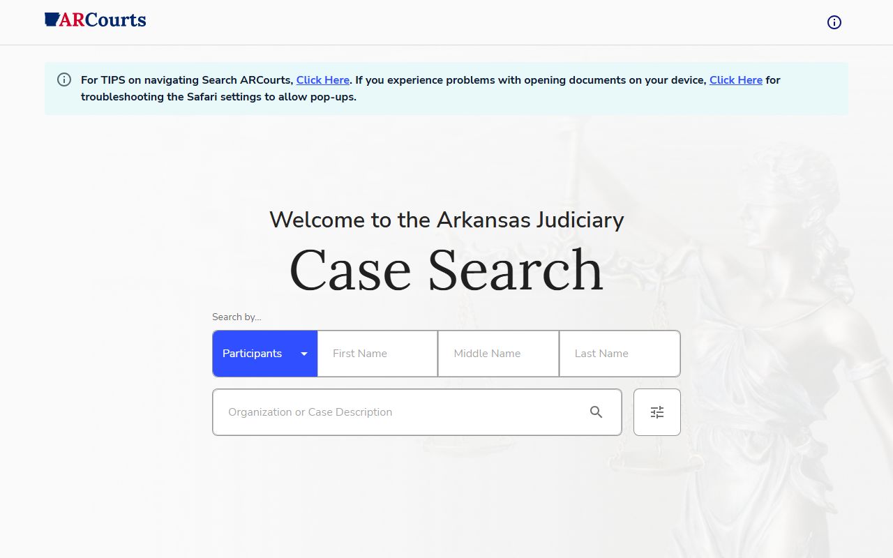 Arkansas Judiciary ACIS case search tool paired with the state Jail Roster