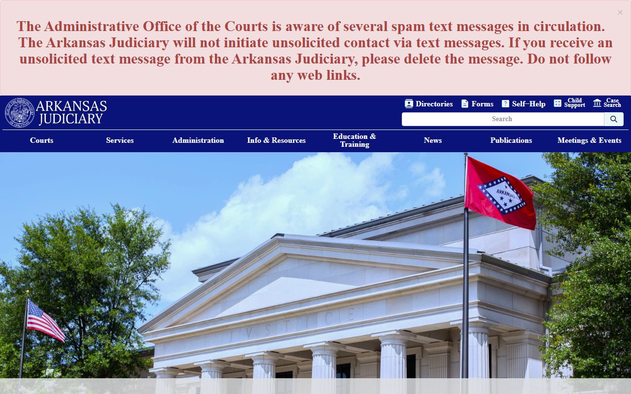 Arkansas Judiciary main website linking to case search and court directory