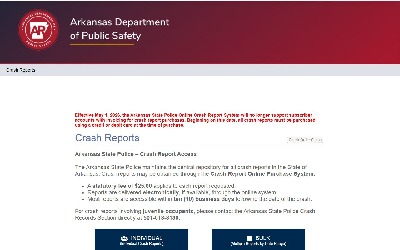 Arkansas State Police crash report portal for Jail Roster case research