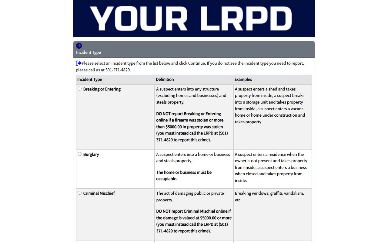 Little Rock online police report tool connected to Arkansas Jail Roster records